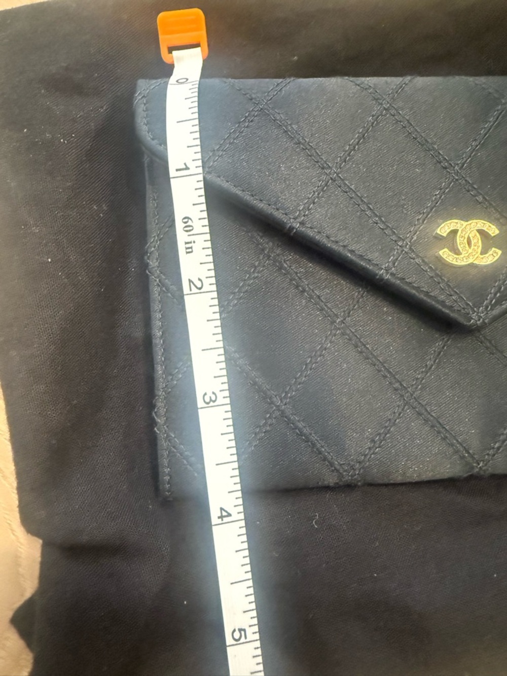 Authentic CHANEL Black Satin Quilted Clutch with Gold Logo - Picture 12 of 12